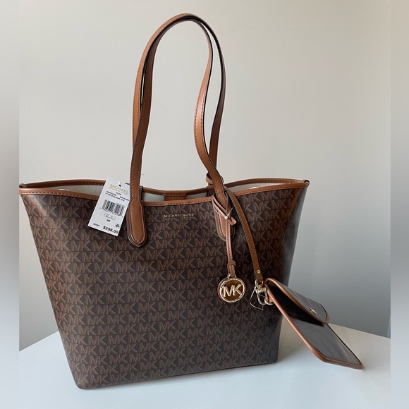 NWT MICHAEL Michael Kors Eliza Large East West Open Snap Tote in Brown Acorn - Picture 5 of 15